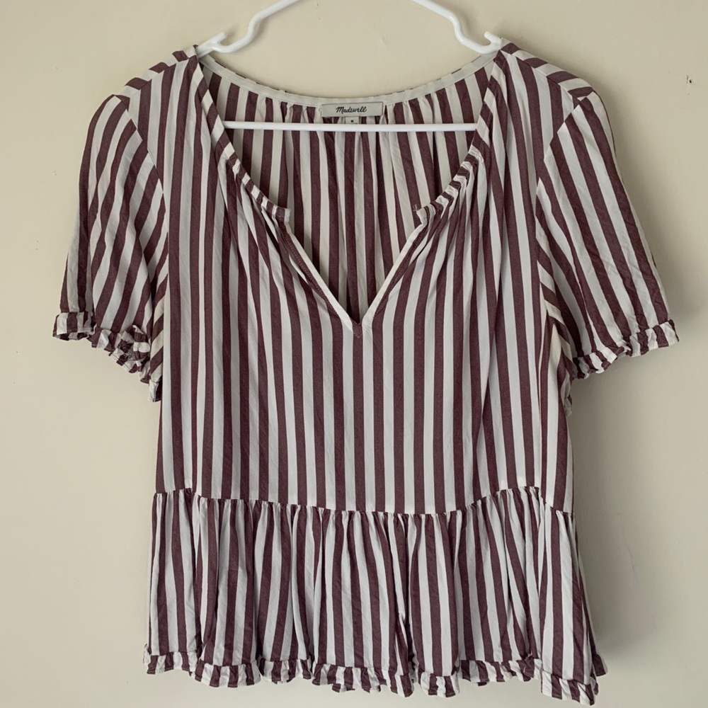 Madewell purple striped peplum top